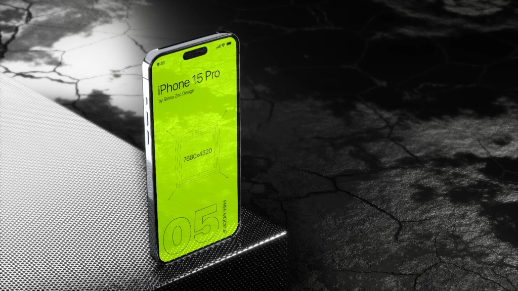 iphone 15 Pro free psd template on dark background